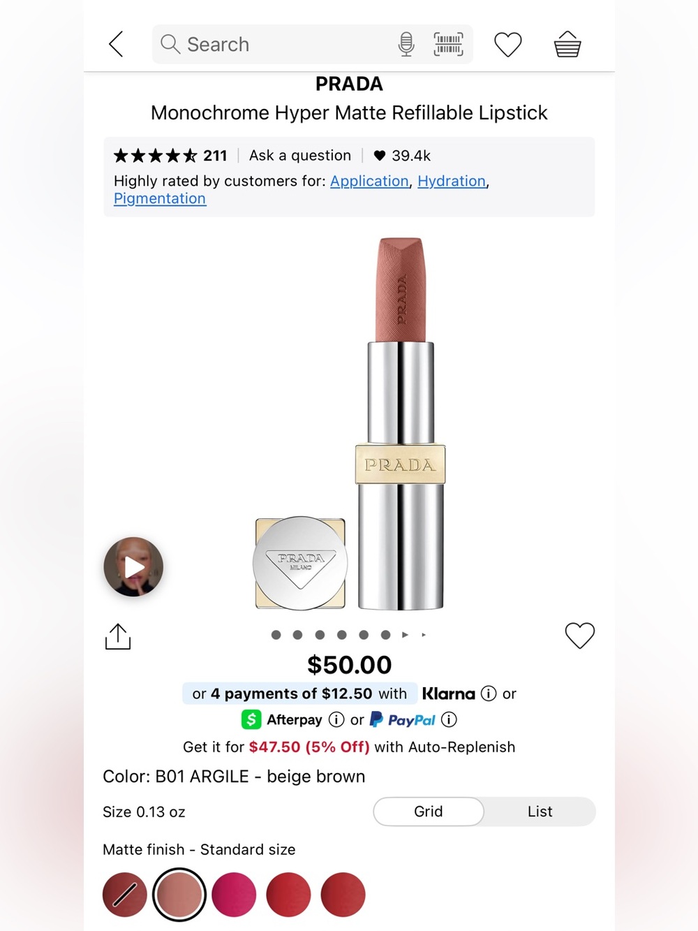 PRADA Monochrome Hyper Matte Refillable Lipstick in shade B01 ARGILE